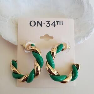On-34th Green and Gold Swirly Hoop Earrings NWT